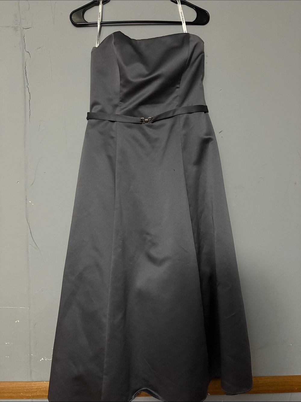 David's Bridal Strapless A-Line Dress in Charcoal Gray